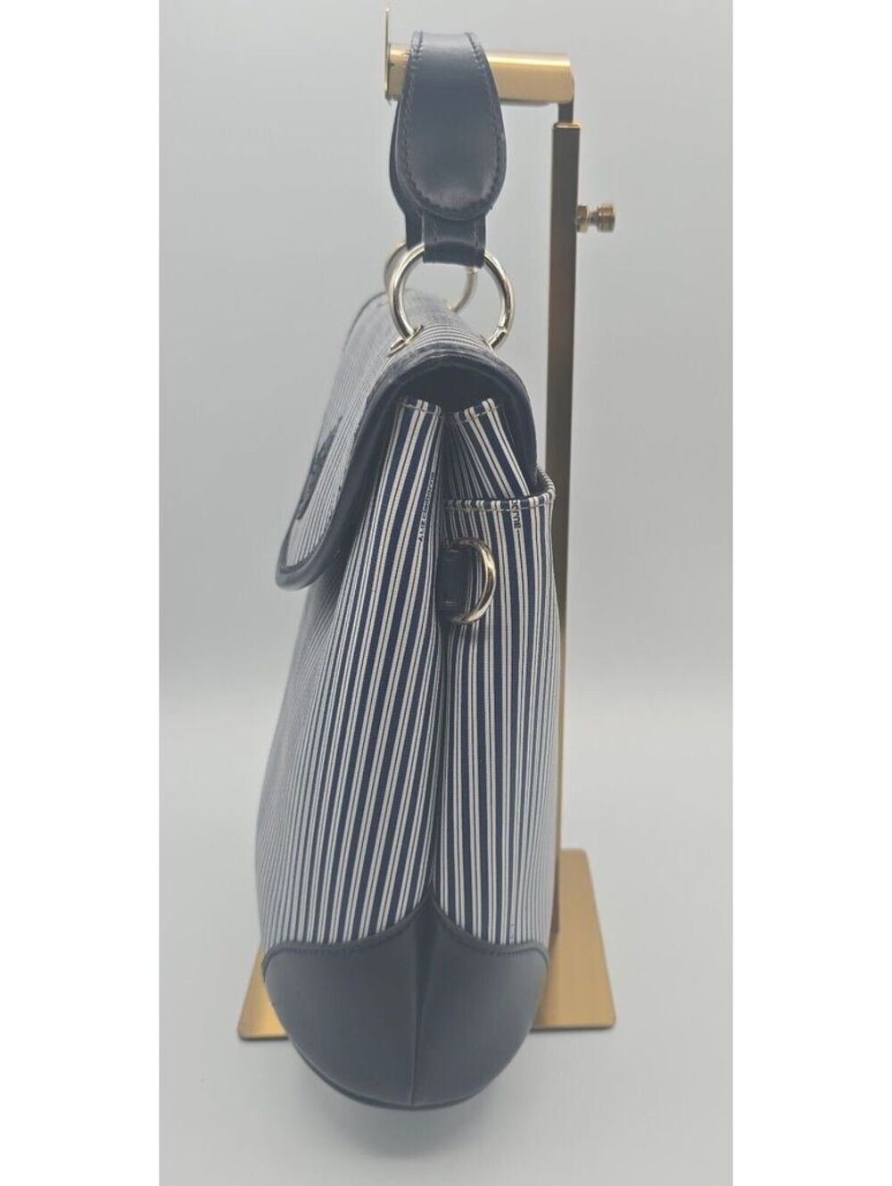 Vintage LIZ by Liz Claiborne Navy & White Striped Faux Leather Nautical Handbag - Picture 7 of 14